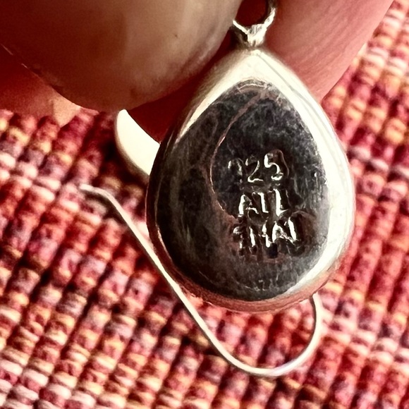 Mother-of-Pearl Teardrop & Sterling Silver Dangly Earrings - Picture 6 of 7